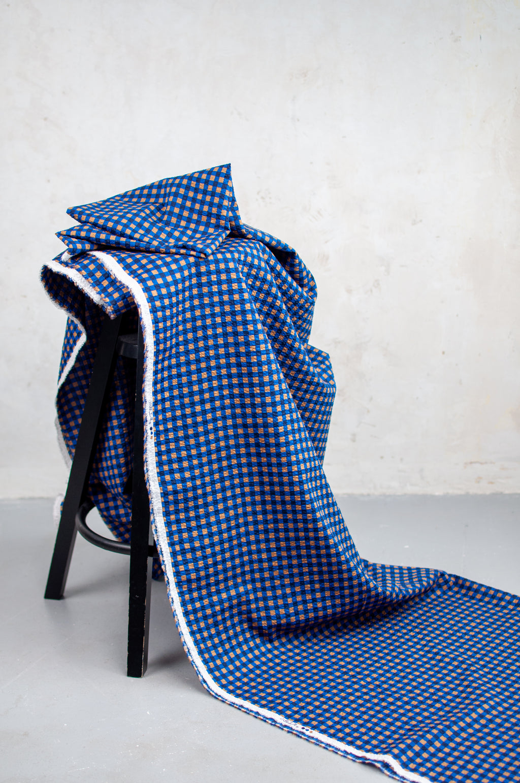Koshi Blue Brown Checked Japanese Seersucker