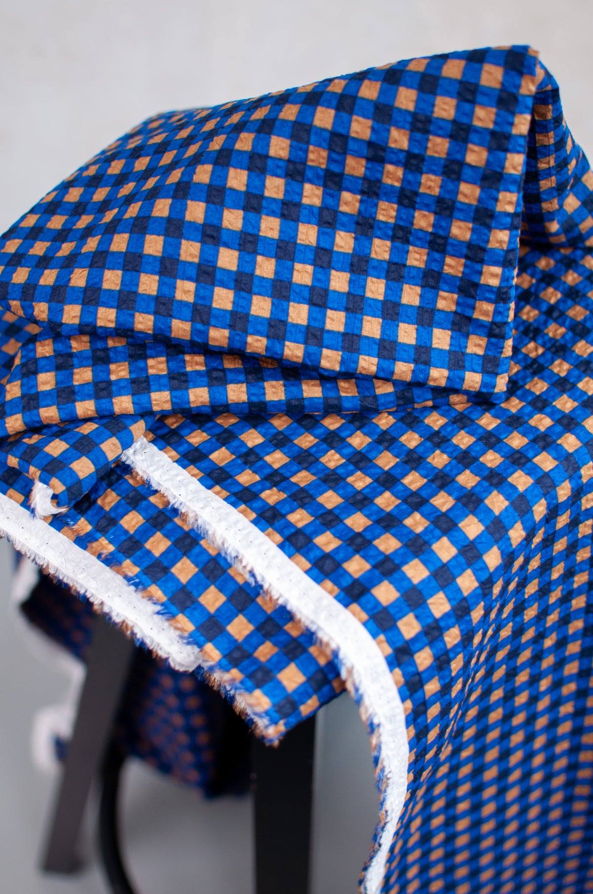Koshi Blue Brown Checked Japanese Seersucker