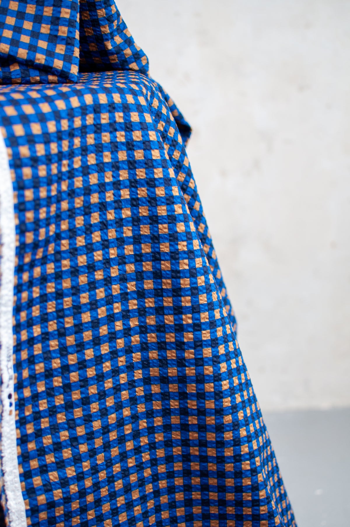 Koshi Blue Brown Checked Japanese Seersucker