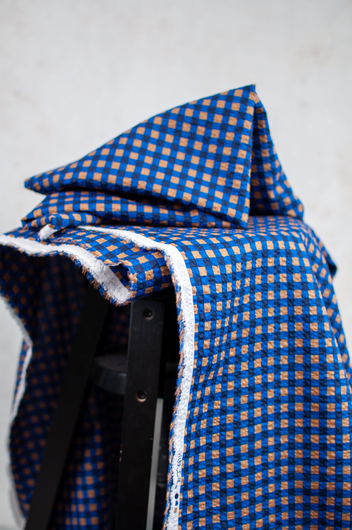 Koshi Blue Brown Checked Japanese Seersucker