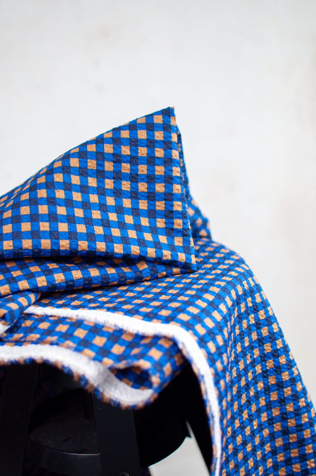 Koshi Blue Brown Checked Japanese Seersucker